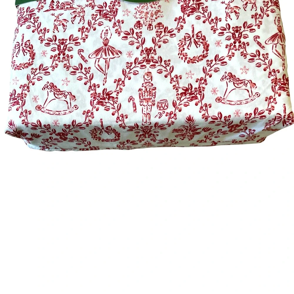 Envogue TWIN 4pc Sheet Set Nutcracker Toile Christmas Bedding Red & White New